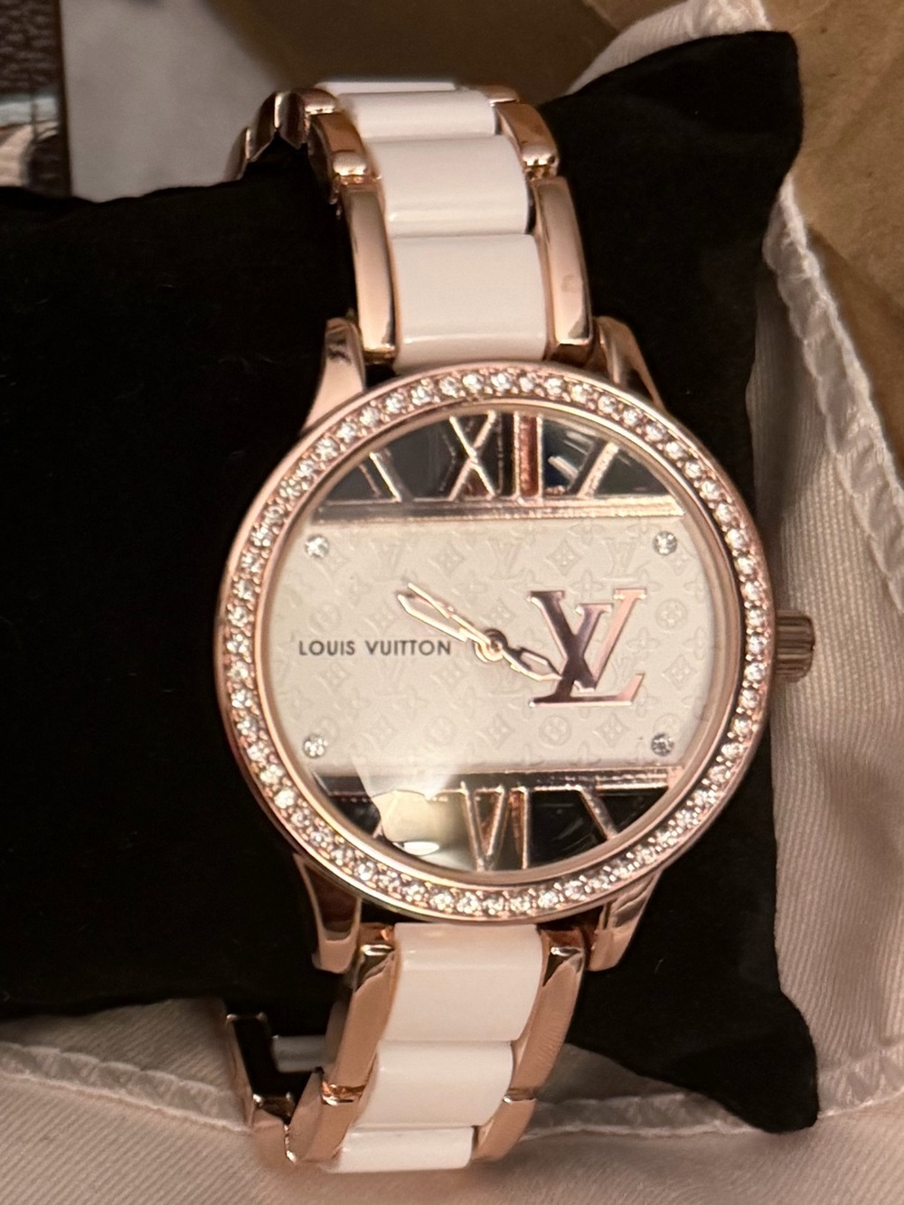 Rose Gold and White Bracelet Watch with Crystal Bezel
